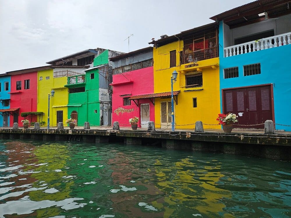 A view of the colourful riverside buildings seen during the Malacca River Cruise.