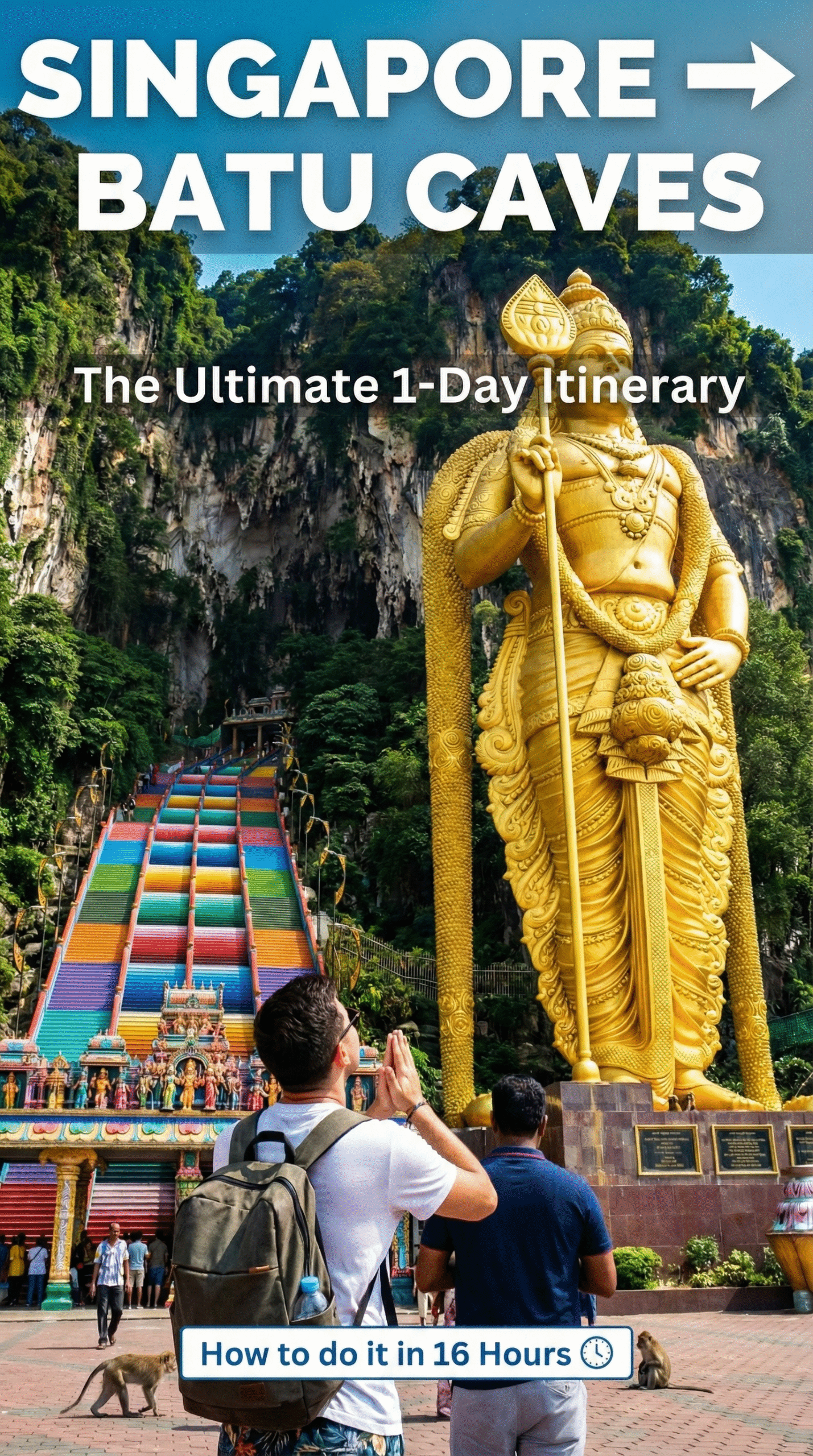 Private MPV tour for a trip to Batu Caves from Singapore showing the gold statue.