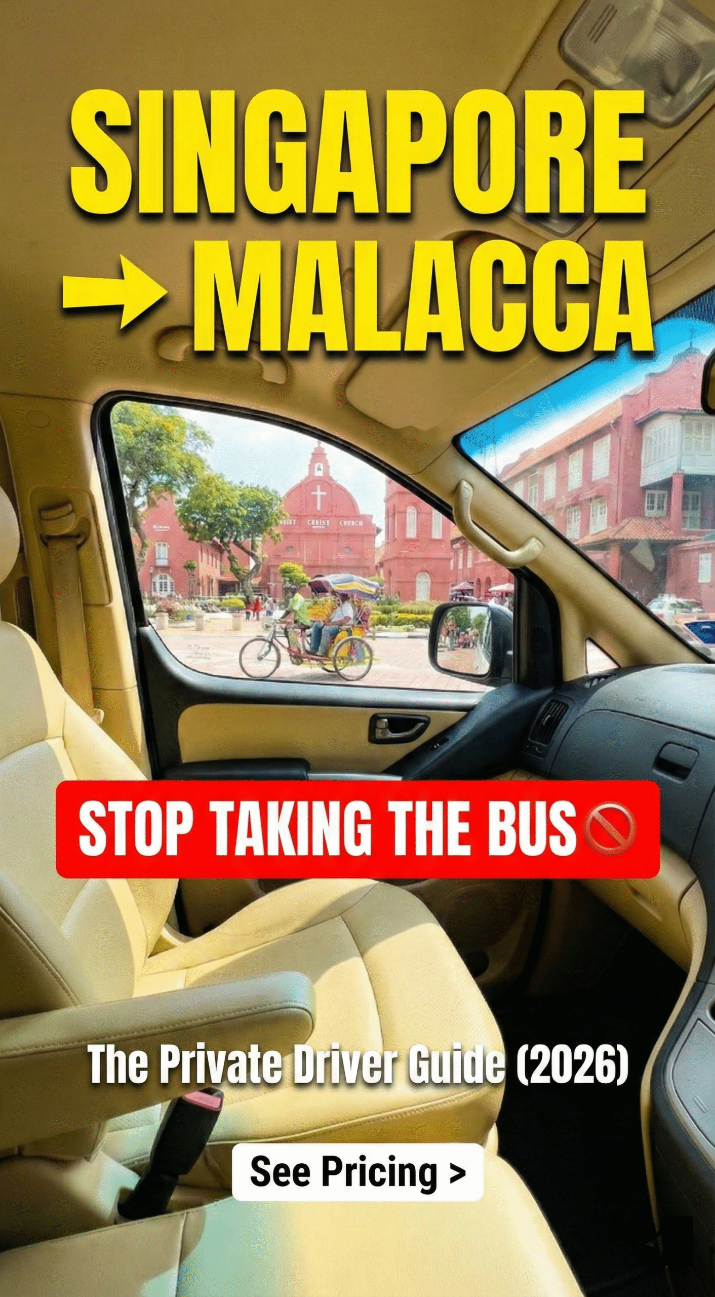 Private MPV interior for a Singapore to Malacca Day Trip showing comfortable seats.