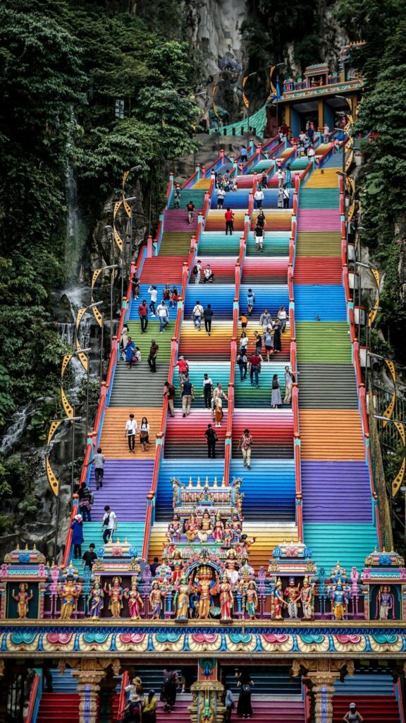 The colourful rainbow steps at Batu Caves near Kuala Lumpur